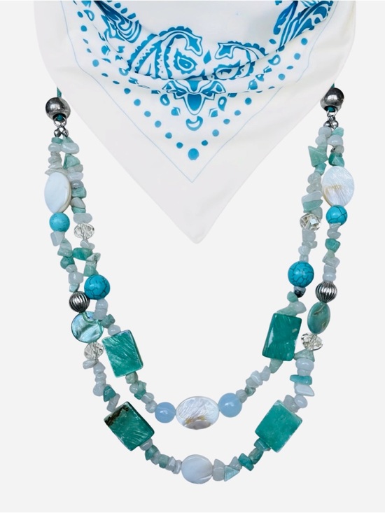 Jewelry - Boho Aqua Turquoise Multi Strand 26” 27” Beaded Shell Stone Statement Necklace